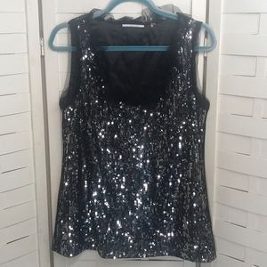 T Tahari Sequin Tulle Sleeveless Blouse